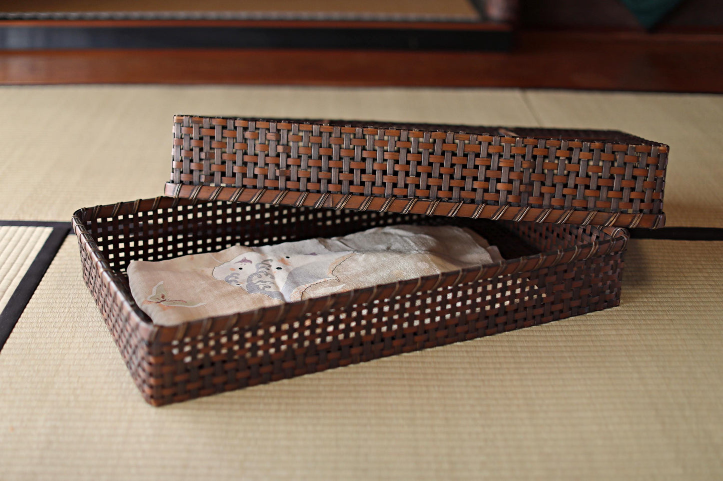 Antique Bamboo Basket - Vintage Japanese Kimono Obi Box | 1920s Woven Storage