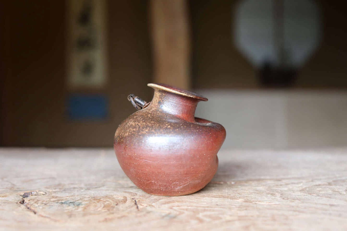 Bizen Ware Vase - Handmade Japanese Pottery | Wabi Sabi Decor, Hunched Shape, Gift Box