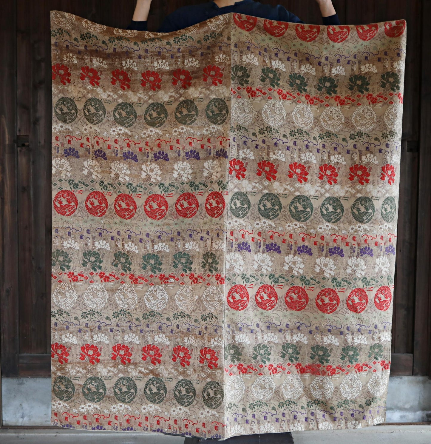 Japanese Silk Textile – Antique Taisho Era Phoenix Floral Tapestry Wall Hanging