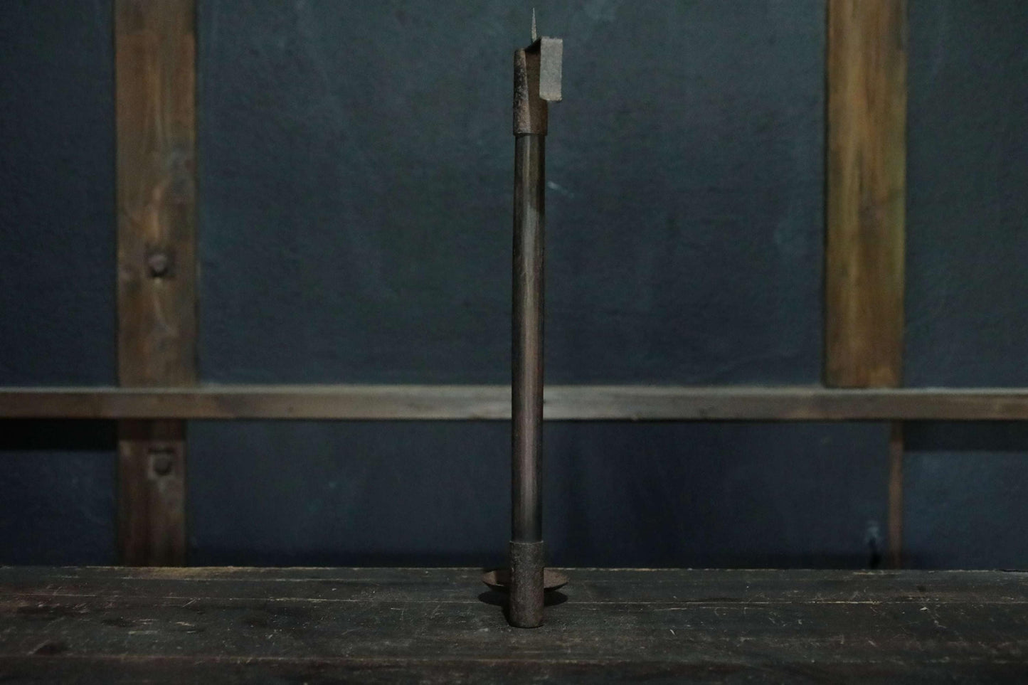 Japanese Antique Candle Stand – Edo Period Wood & Iron Hanging Holder with Defensive Design