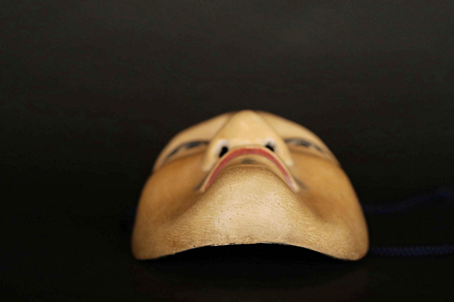 Antique Japanese Noh Mask - Chujo Samurai Hand Carved Wood Carving Art with Silk Bag