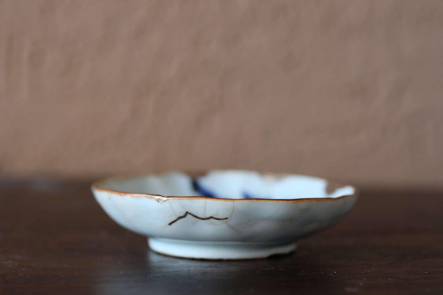 Japanese Antique Plate - Blue White Porcelain Dish | Kintsugi Repair Small Ceramic Plate
