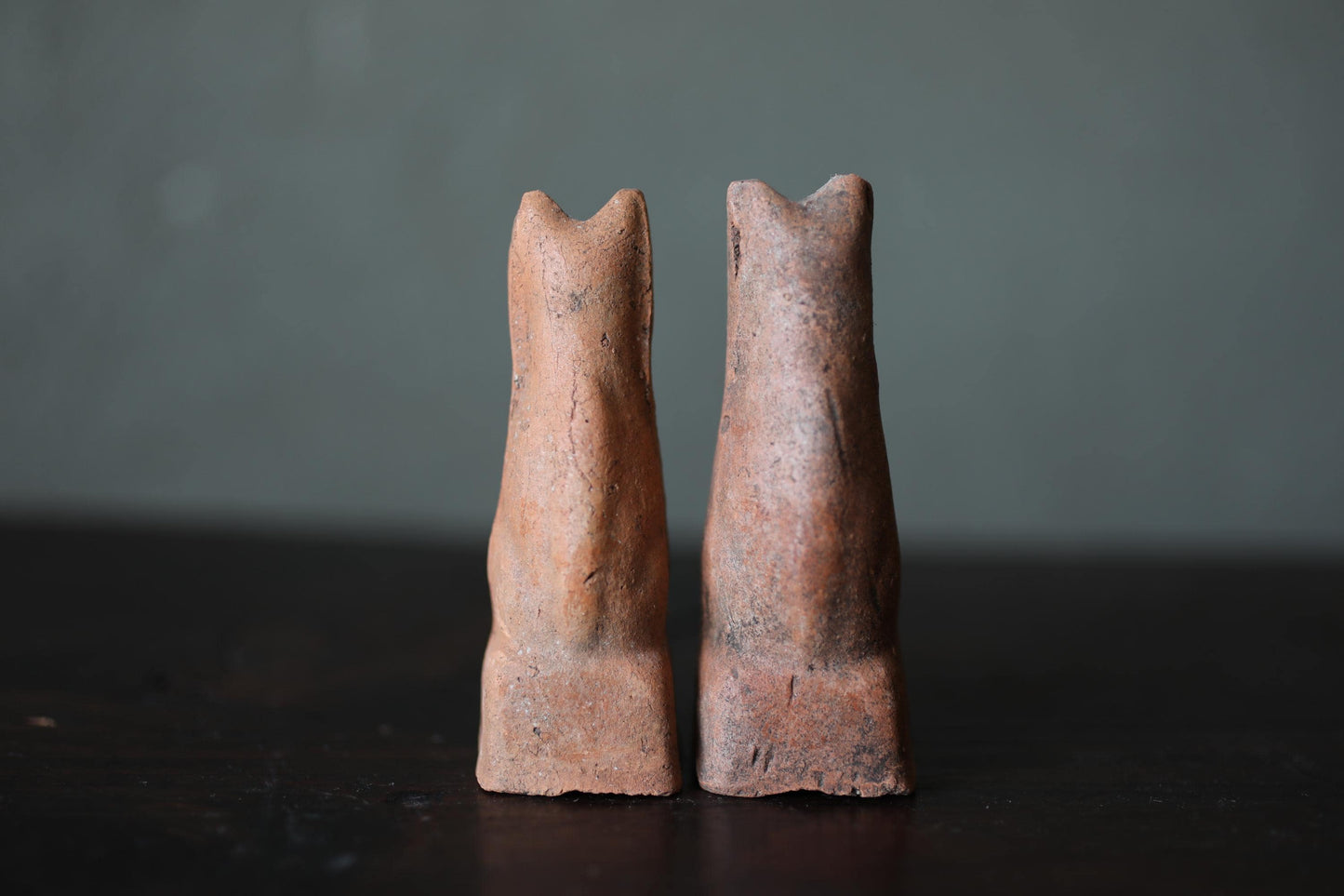 Japanese Antiques KITSUNE Dolls, Imado-yaki Pottery Pair (H3.7in)