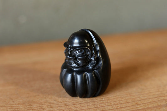 Daruma Japanese Figurine – Traditional Black Stone Paperweight, Smooth Slate Ornament