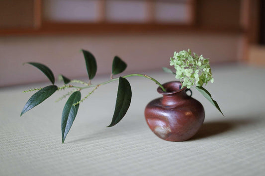 Bizen Ware Vase - Handmade Japanese Pottery | Wabi Sabi Decor, Hunched Shape, Gift Box