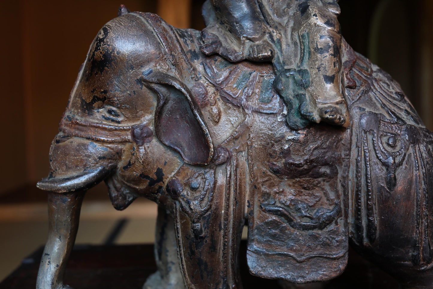 Antique Bronze Censer - Large Japanese Temple Incense Burner | Samantabhadra Statue