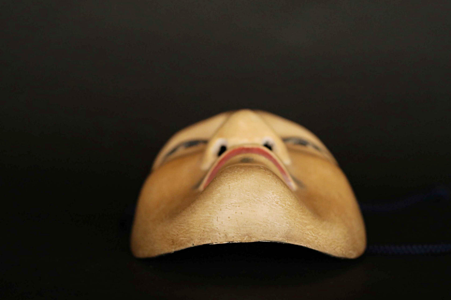 Antique Japanese Noh Mask: Chujo Samurai, Wood Carving with Silk Bag