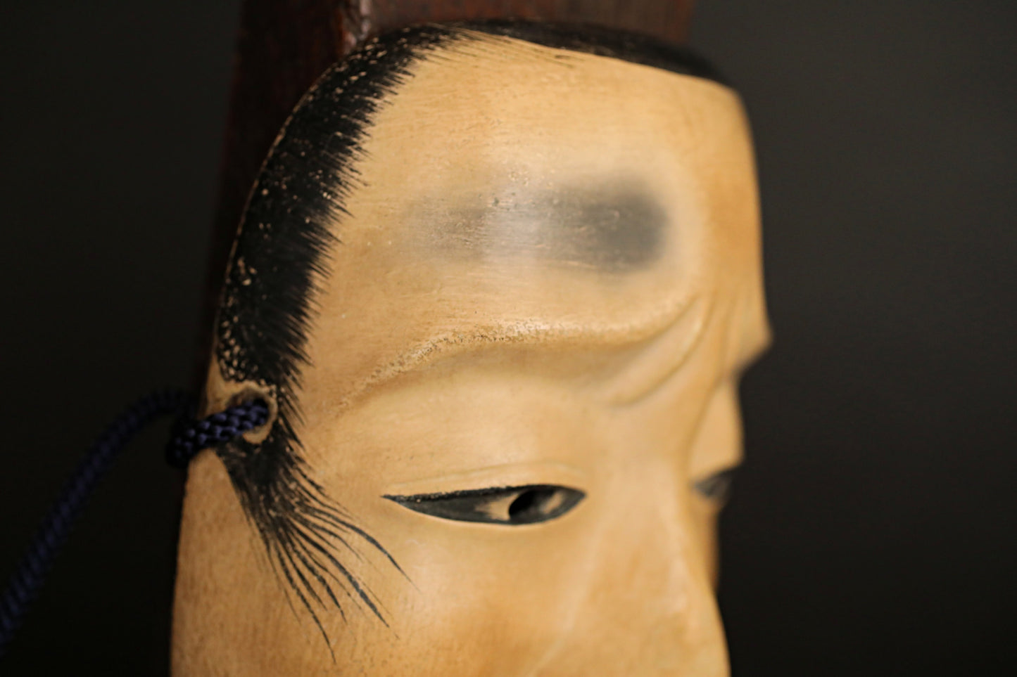 Antique Japanese Noh Mask: Chujo Samurai, Wood Carving with Silk Bag