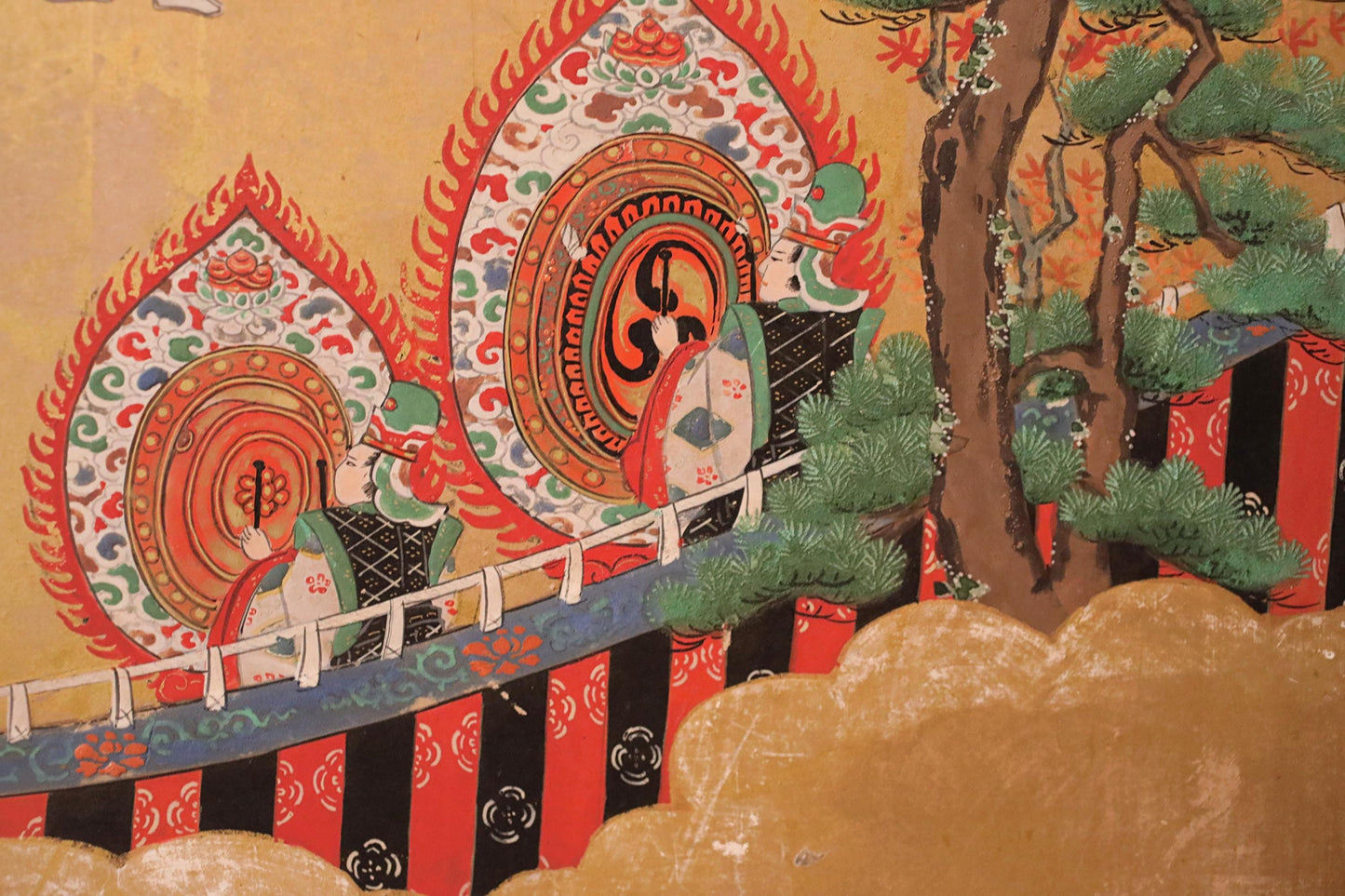 Japanese Antique Byobu Folding Screen - Tale of Genji Art, Gold & Silver Leaf, 17th Century Paravent