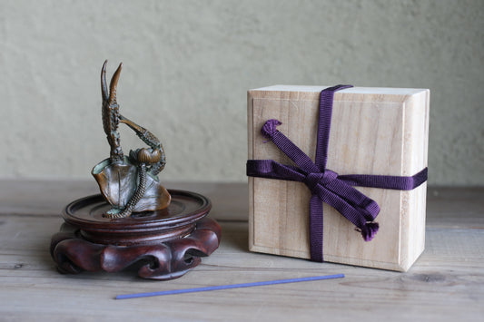 Japanese vintage bronze incense stand holder with Crab's Paw and Lotus/ stand H4.3in/H11cm