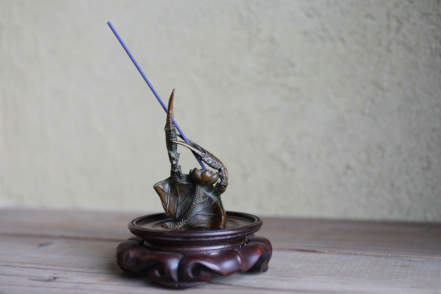 Japanese vintage bronze incense stand holder with Crab's Paw and Lotus/ stand H4.3in/H11cm