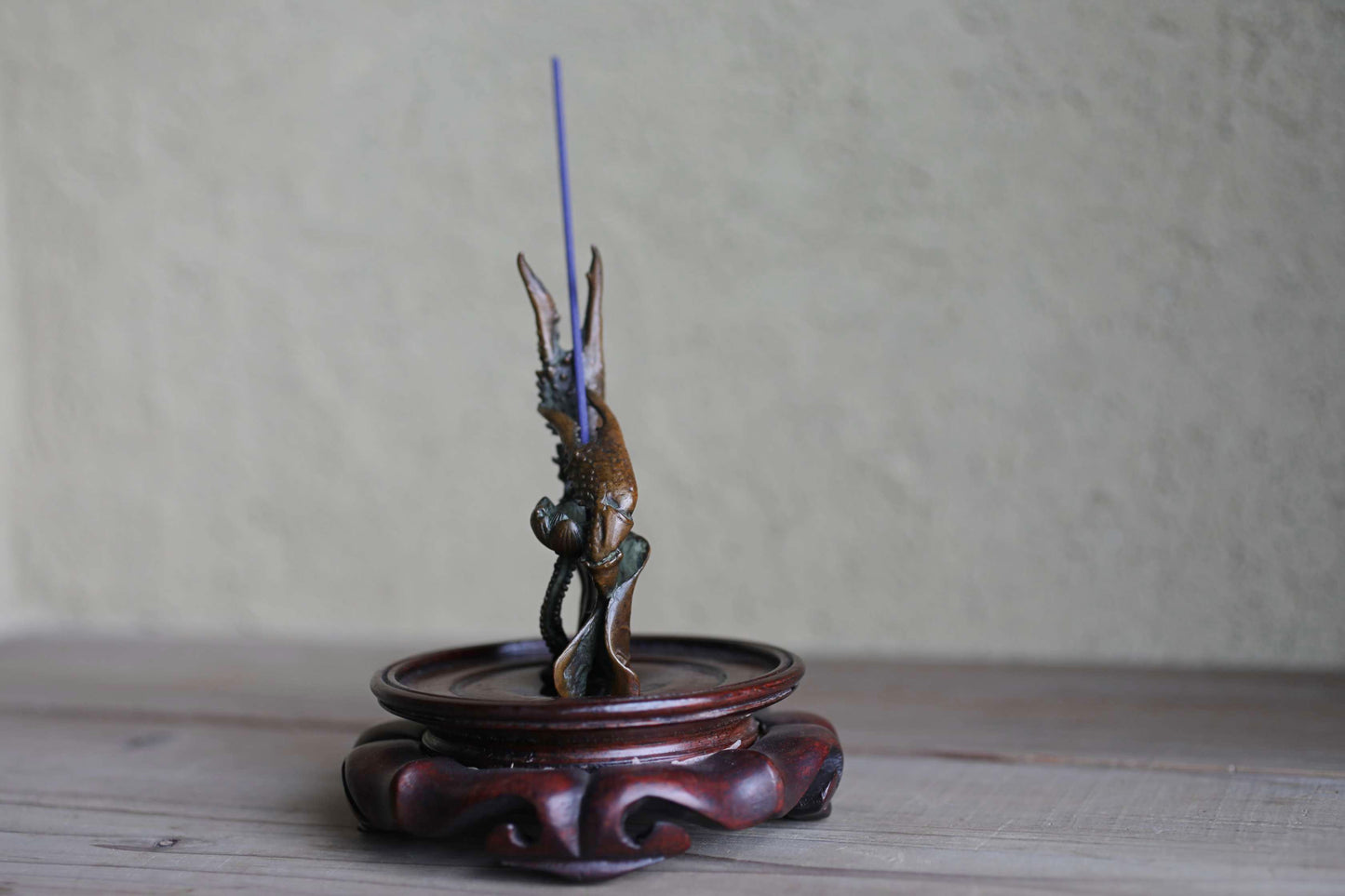 Japanese vintage bronze incense stand holder with Crab's Paw and Lotus/ stand H4.3in/H11cm