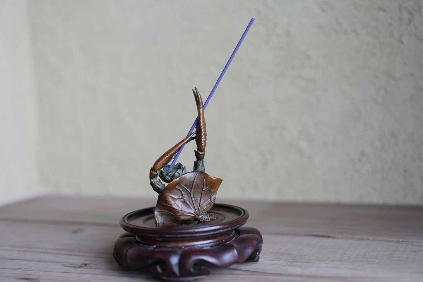Japanese vintage bronze incense stand holder with Crab's Paw and Lotus/ stand H4.3in/H11cm