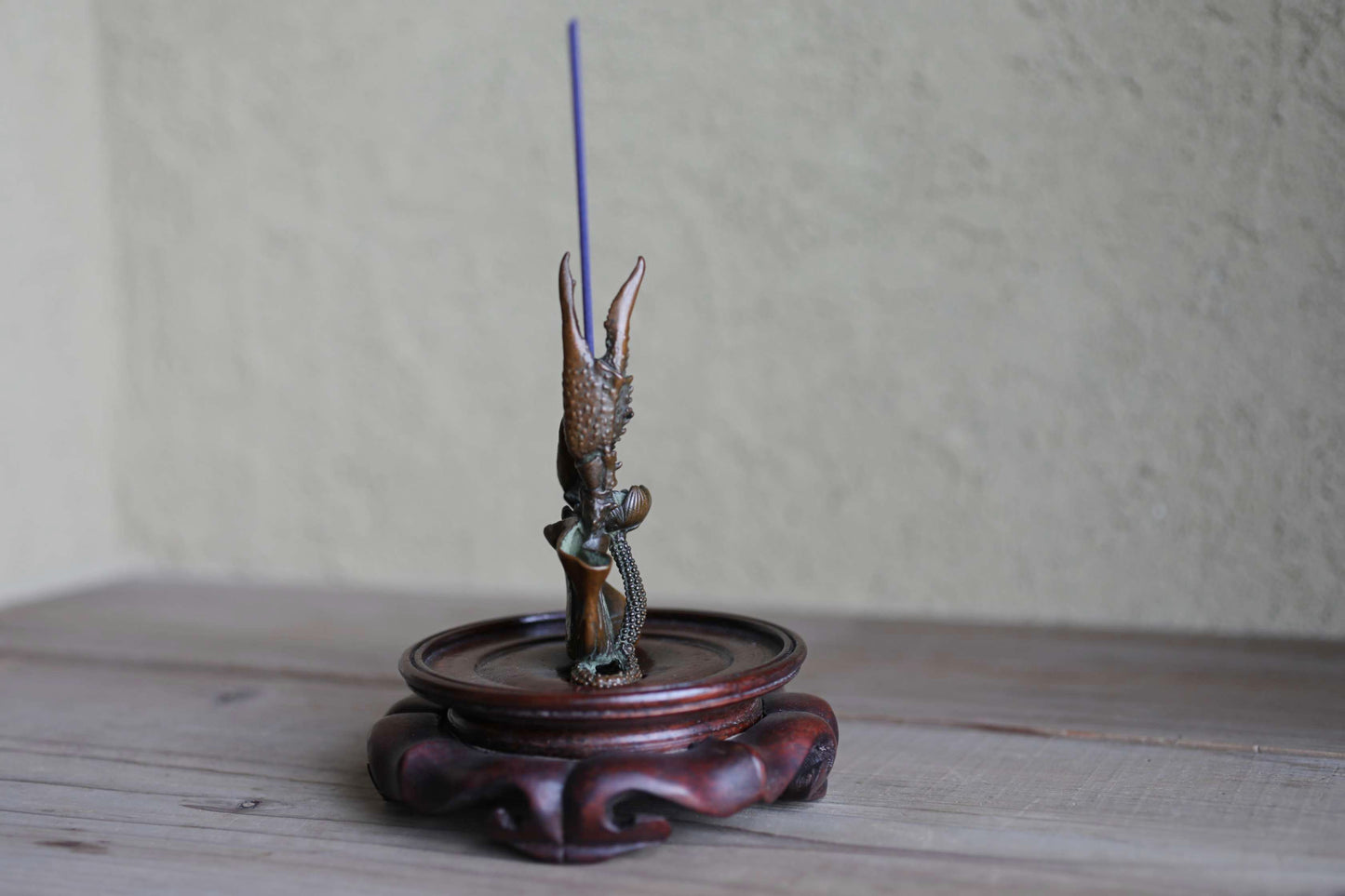 Japanese vintage bronze incense stand holder with Crab's Paw and Lotus/ stand H4.3in/H11cm