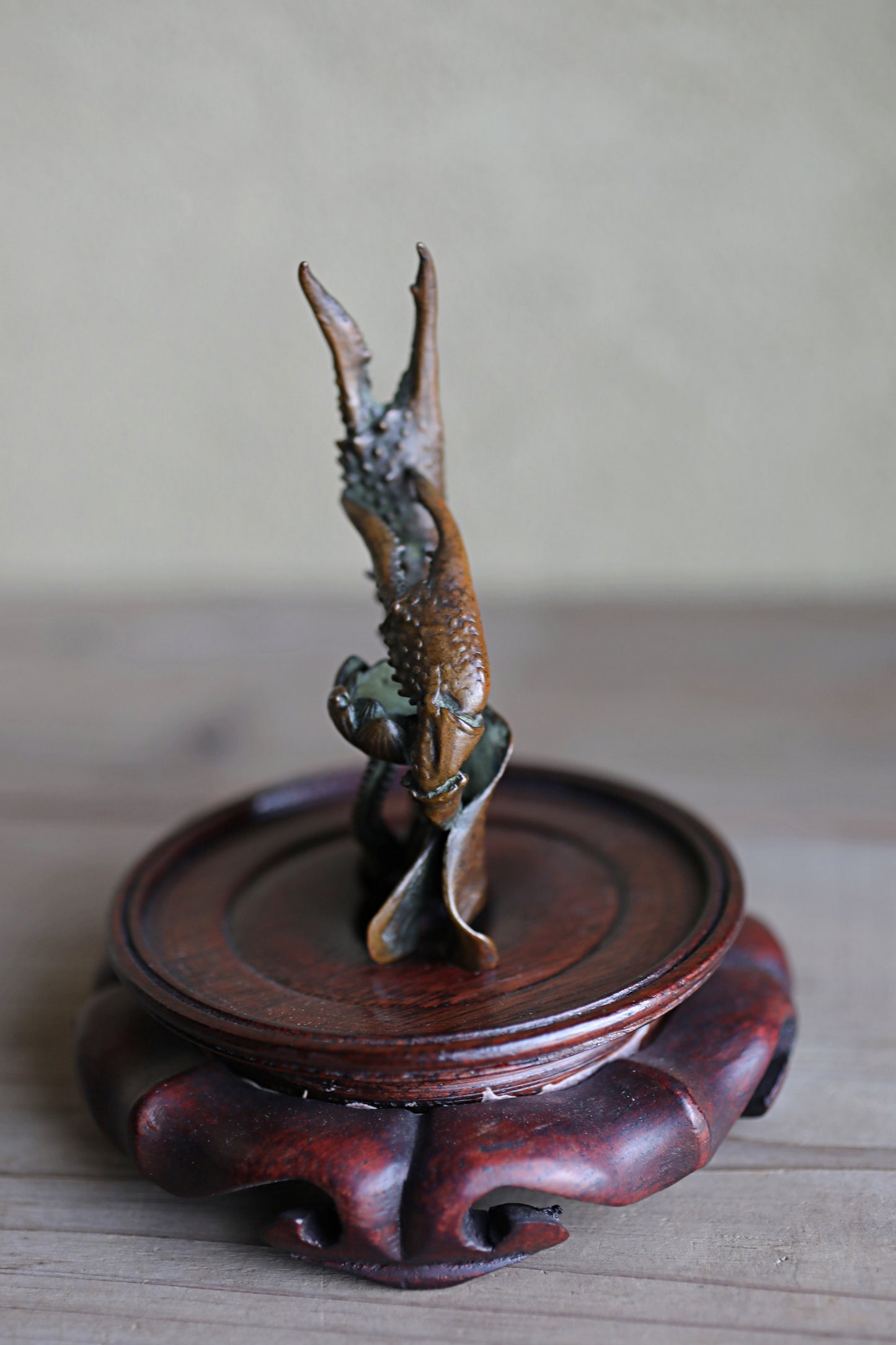 Japanese vintage bronze incense stand holder with Crab's Paw and Lotus/ stand H4.3in/H11cm