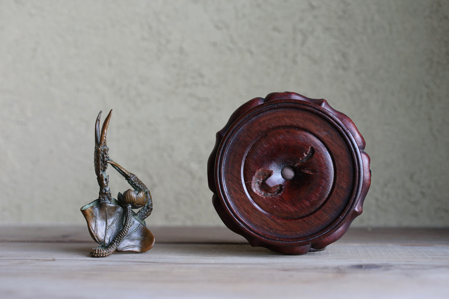 Japanese vintage bronze incense stand holder with Crab's Paw and Lotus/ stand H4.3in/H11cm