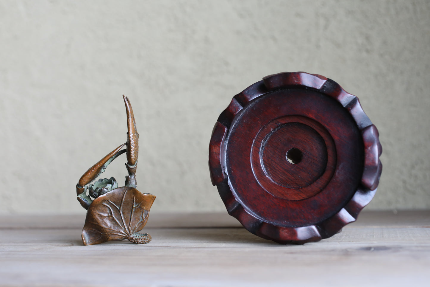 Japanese vintage bronze incense stand holder with Crab's Paw and Lotus/ stand H4.3in/H11cm