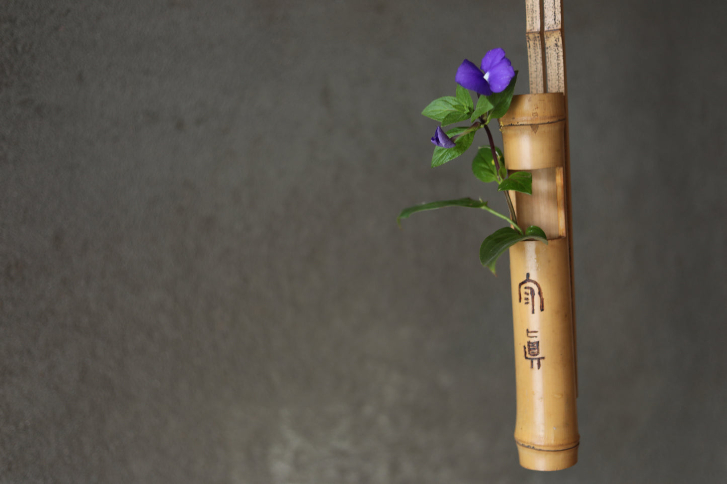 Japanese bamboo Single flower vase named Zen word "Hear the truth" for Tea house/ hanging vase H9.6in/ H24.5cm