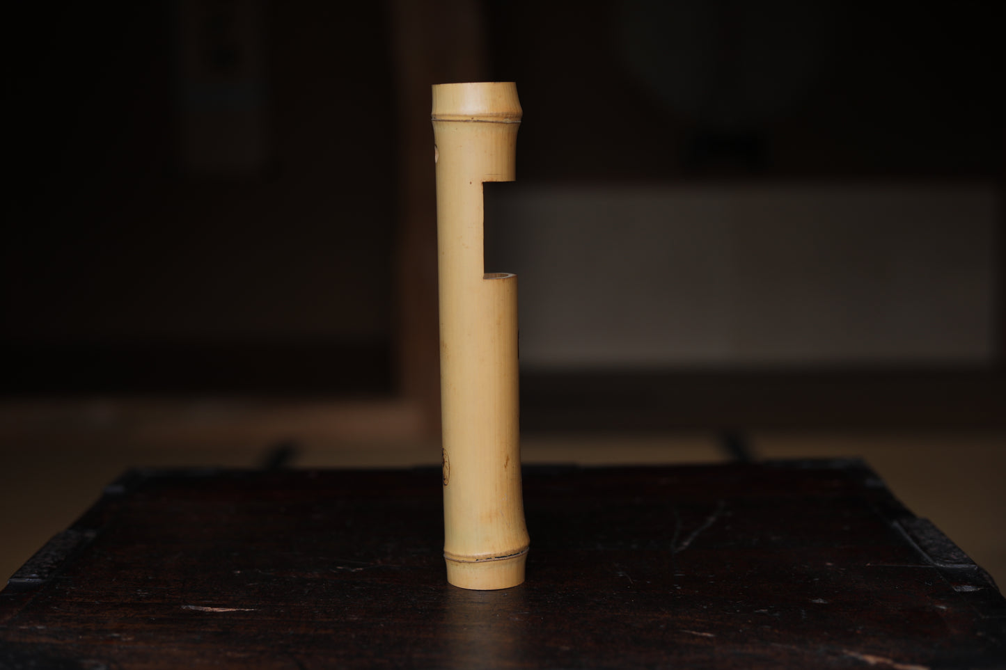 Japanese bamboo Single flower vase named Zen word "Hear the truth" for Tea house/ hanging vase H9.6in/ H24.5cm