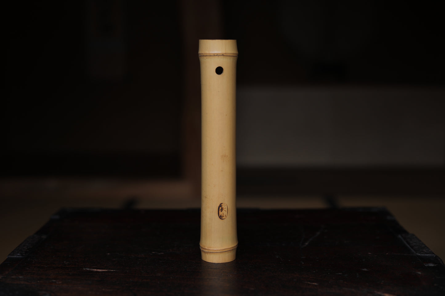 Japanese bamboo Single flower vase named Zen word "Hear the truth" for Tea house/ hanging vase H9.6in/ H24.5cm