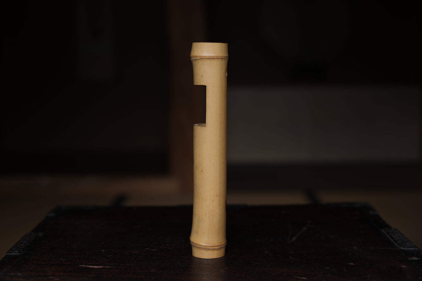 Japanese bamboo Single flower vase named Zen word "Hear the truth" for Tea house/ hanging vase H9.6in/ H24.5cm