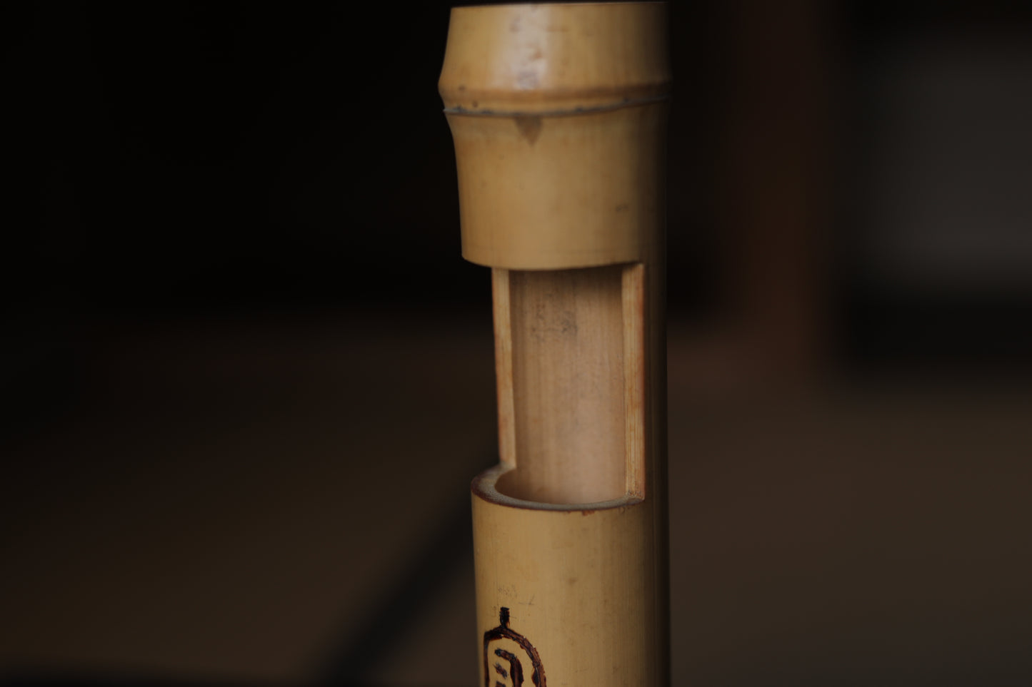 Japanese bamboo Single flower vase named Zen word "Hear the truth" for Tea house/ hanging vase H9.6in/ H24.5cm