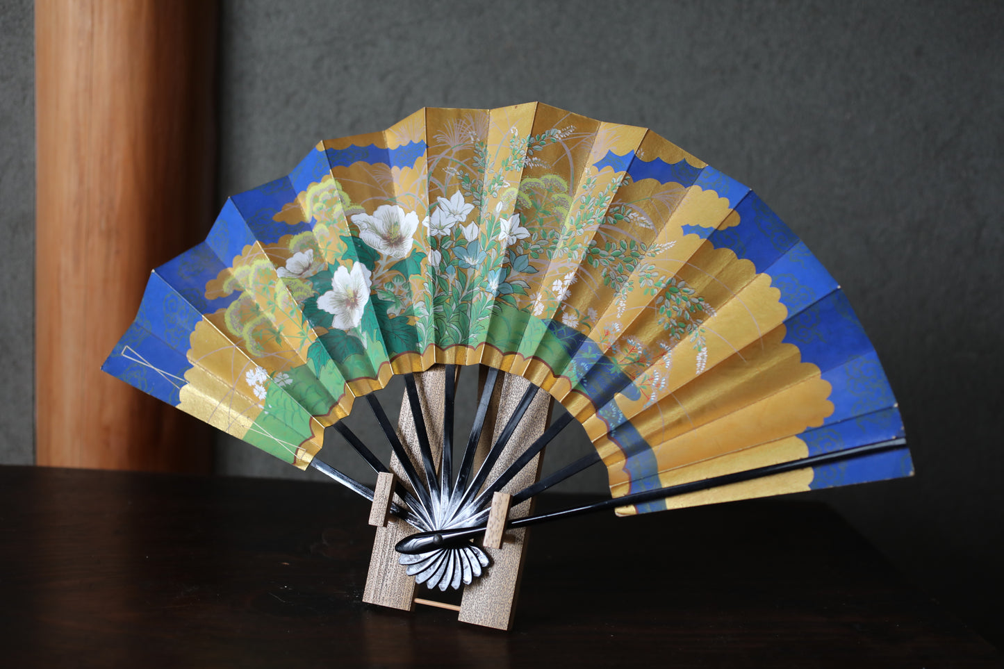 Japanese Folding Fan, Hand-Painted Cherry Blossoms and flowers in Autumn, Maiko Kimono Dance Accessory
