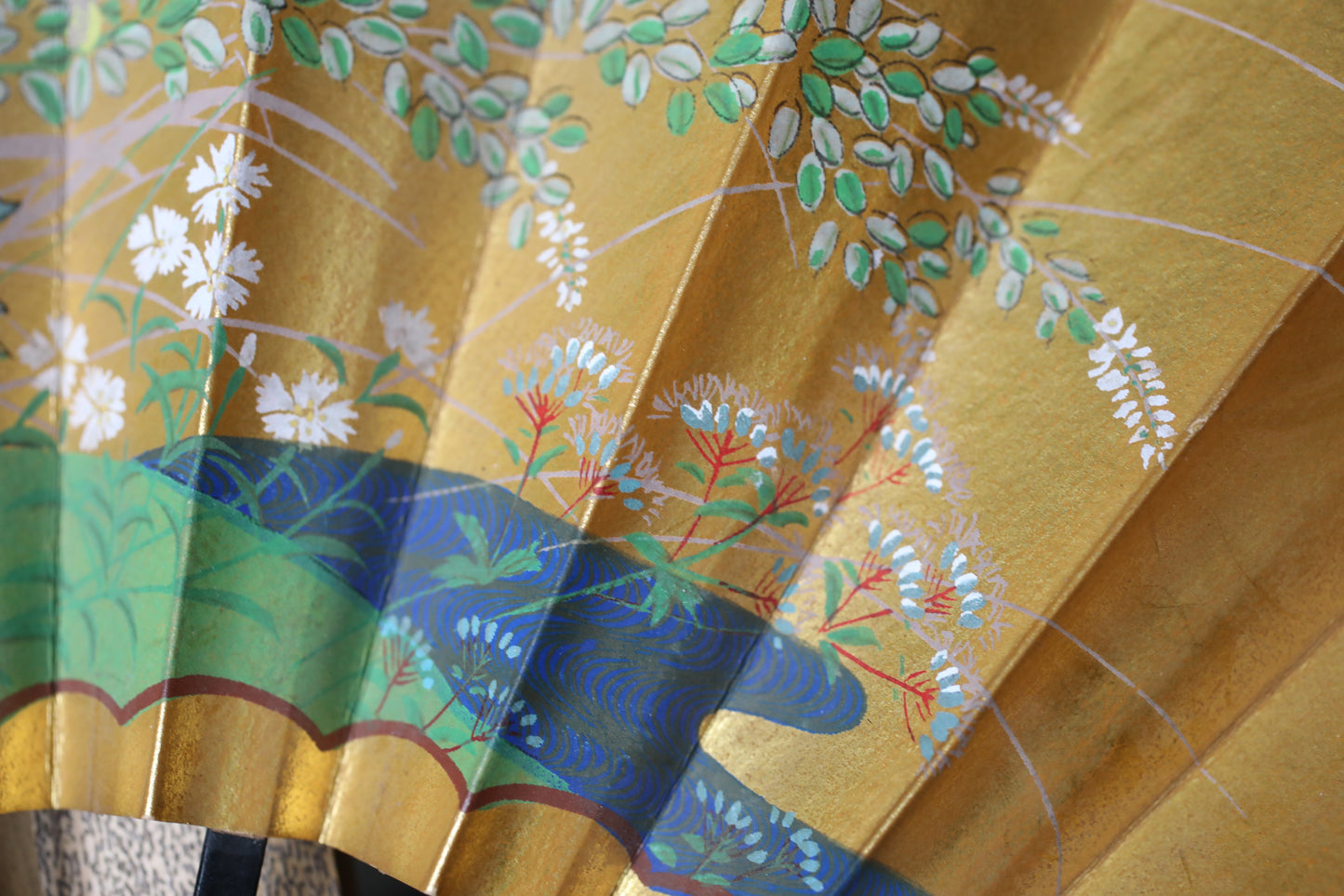 Japanese Folding Fan, Hand-Painted Cherry Blossoms and flowers in Autumn, Maiko Kimono Dance Accessory