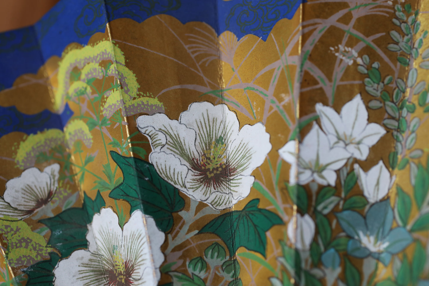 Japanese Folding Fan, Hand-Painted Cherry Blossoms and flowers in Autumn, Maiko Kimono Dance Accessory