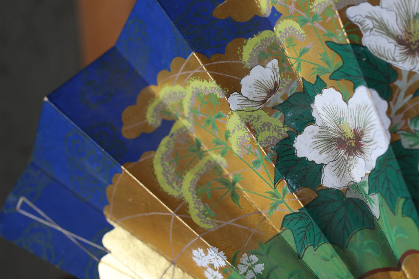 Japanese Folding Fan, Hand-Painted Cherry Blossoms and flowers in Autumn, Maiko Kimono Dance Accessory