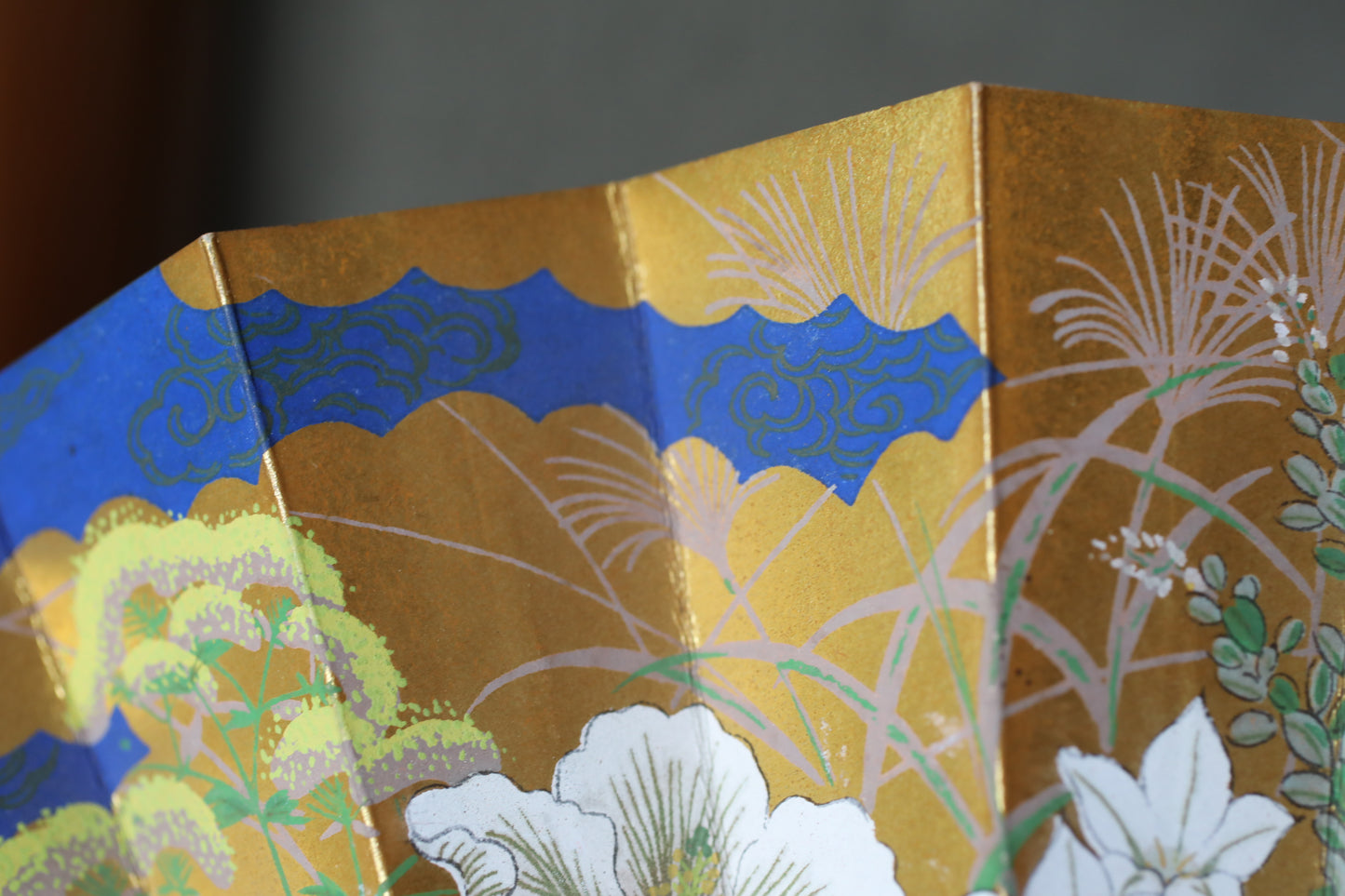 Japanese Folding Fan, Hand-Painted Cherry Blossoms and flowers in Autumn, Maiko Kimono Dance Accessory