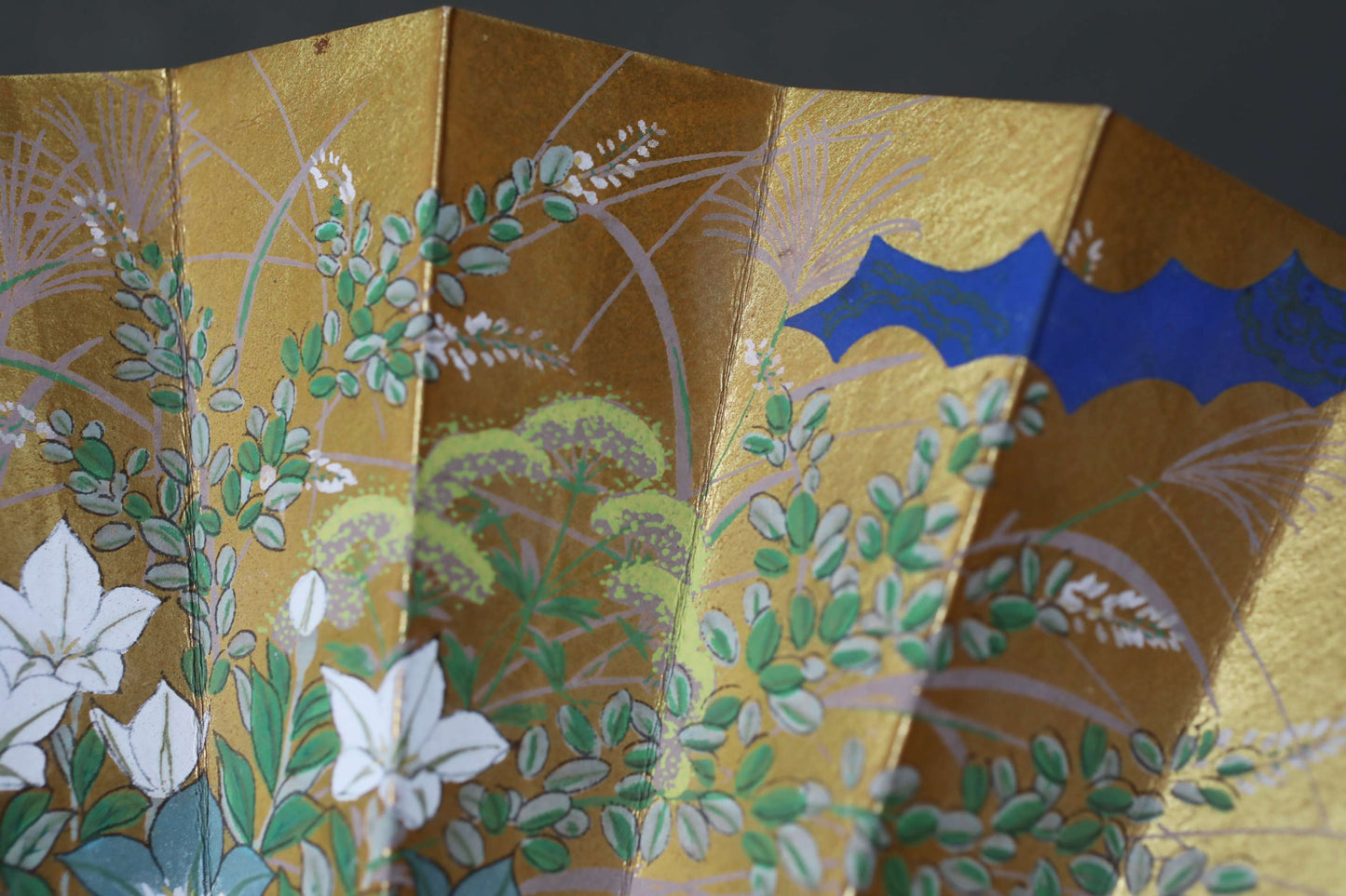 Japanese Folding Fan, Hand-Painted Cherry Blossoms and flowers in Autumn, Maiko Kimono Dance Accessory