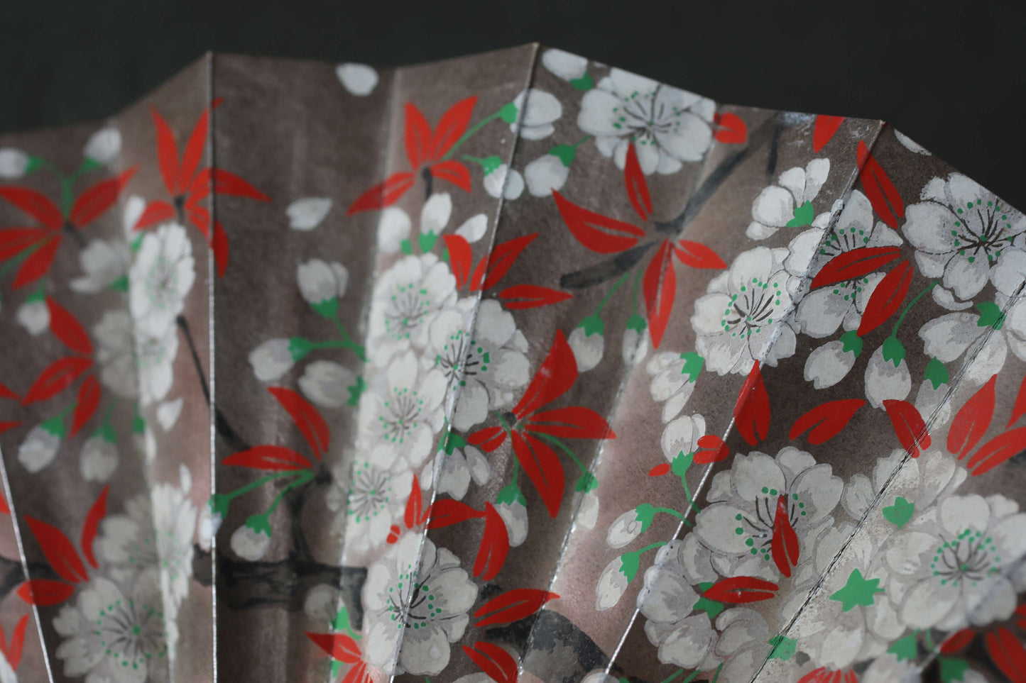 Japanese Folding Fan, Hand-Painted Cherry Blossoms and flowers in Autumn, Maiko Kimono Dance Accessory