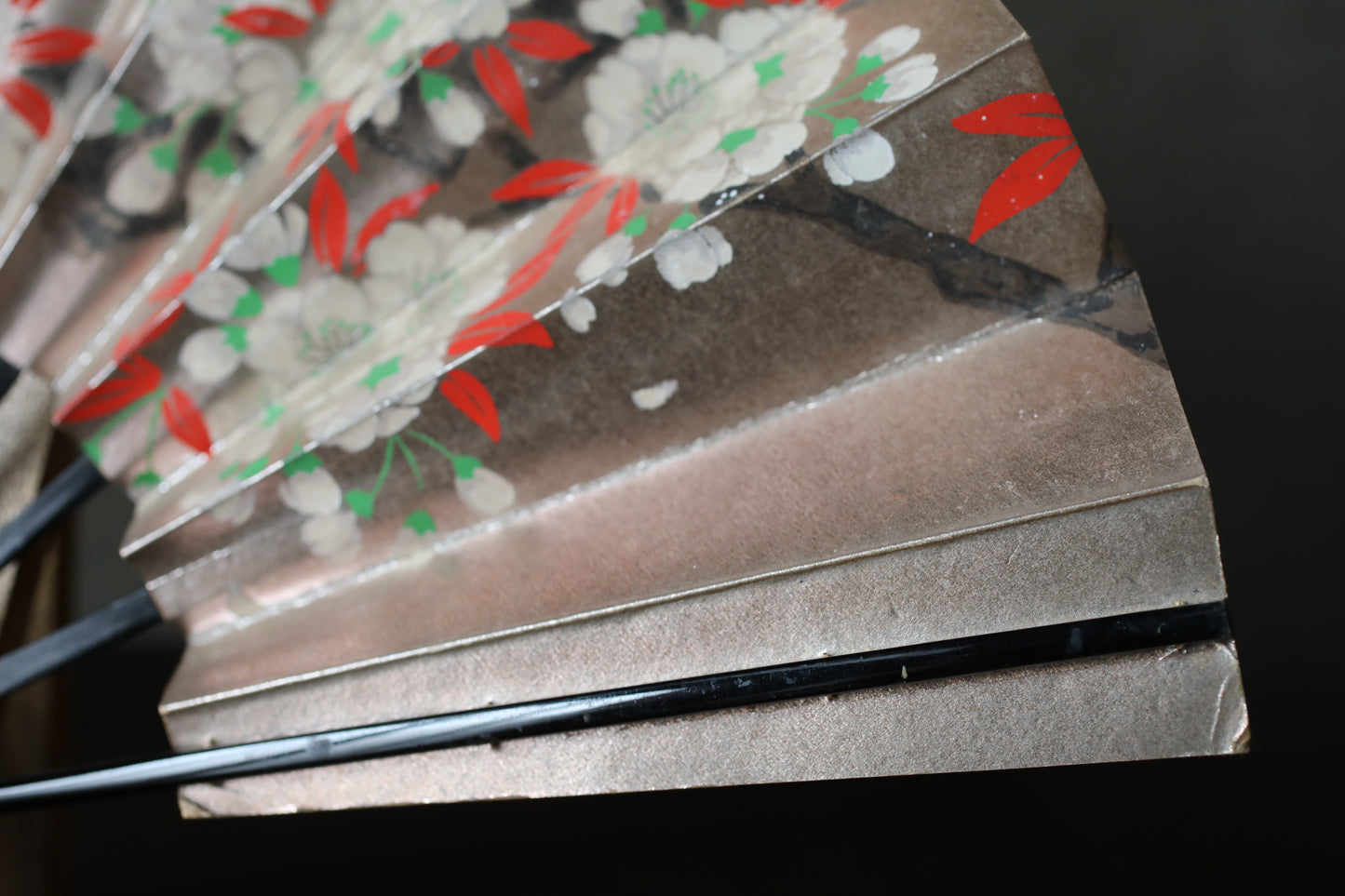 Japanese Folding Fan, Hand-Painted Cherry Blossoms and flowers in Autumn, Maiko Kimono Dance Accessory