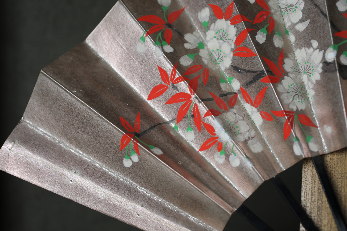 Japanese Folding Fan, Hand-Painted Cherry Blossoms and flowers in Autumn, Maiko Kimono Dance Accessory
