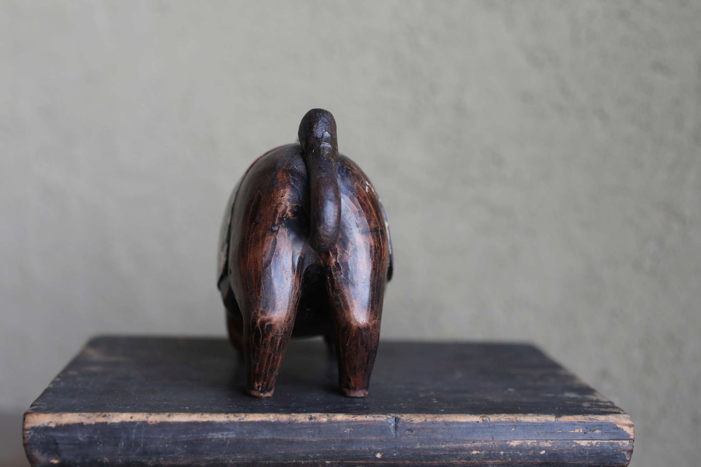 Japanese vintage boar doll made of pottery hand made animal ornament Kanji Signature, Chinese zodiac H3.9×6.1in/10×15.5cm
