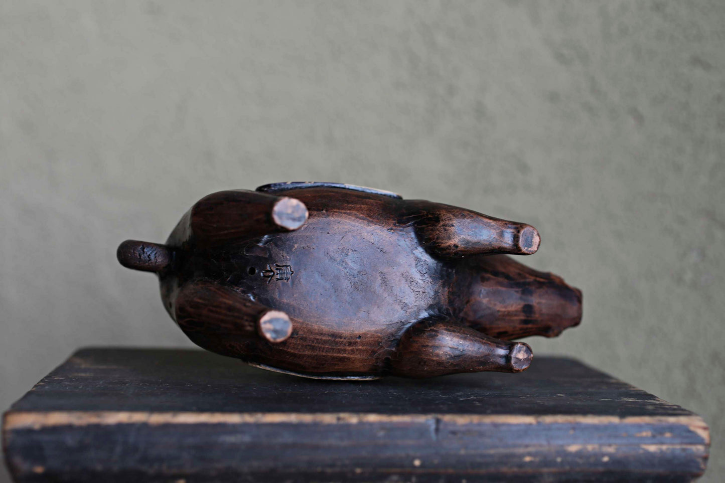 Japanese vintage boar doll made of pottery hand made animal ornament Kanji Signature, Chinese zodiac H3.9×6.1in/10×15.5cm