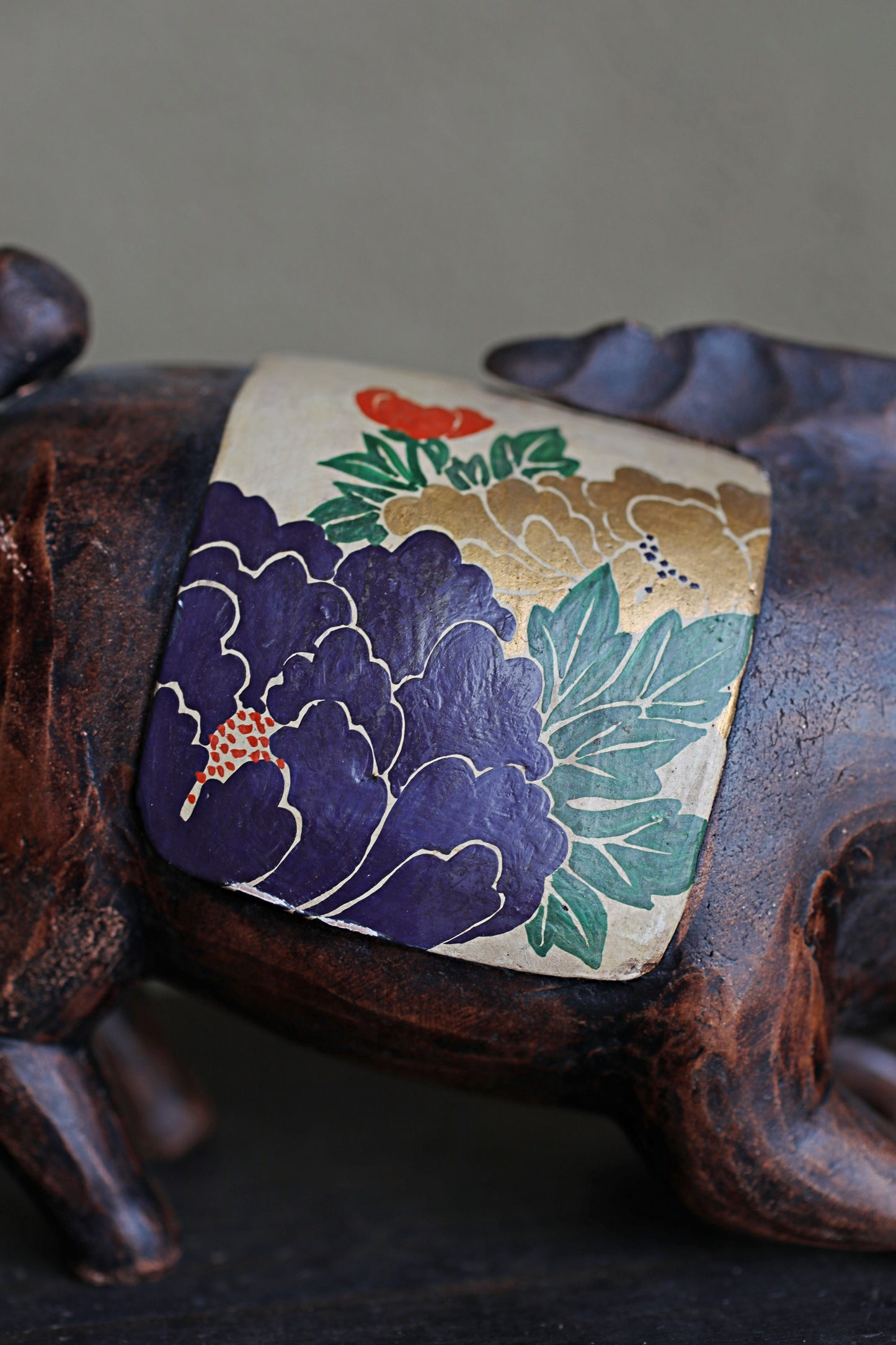 Japanese vintage boar doll made of pottery hand made animal ornament Kanji Signature, Chinese zodiac H3.9×6.1in/10×15.5cm