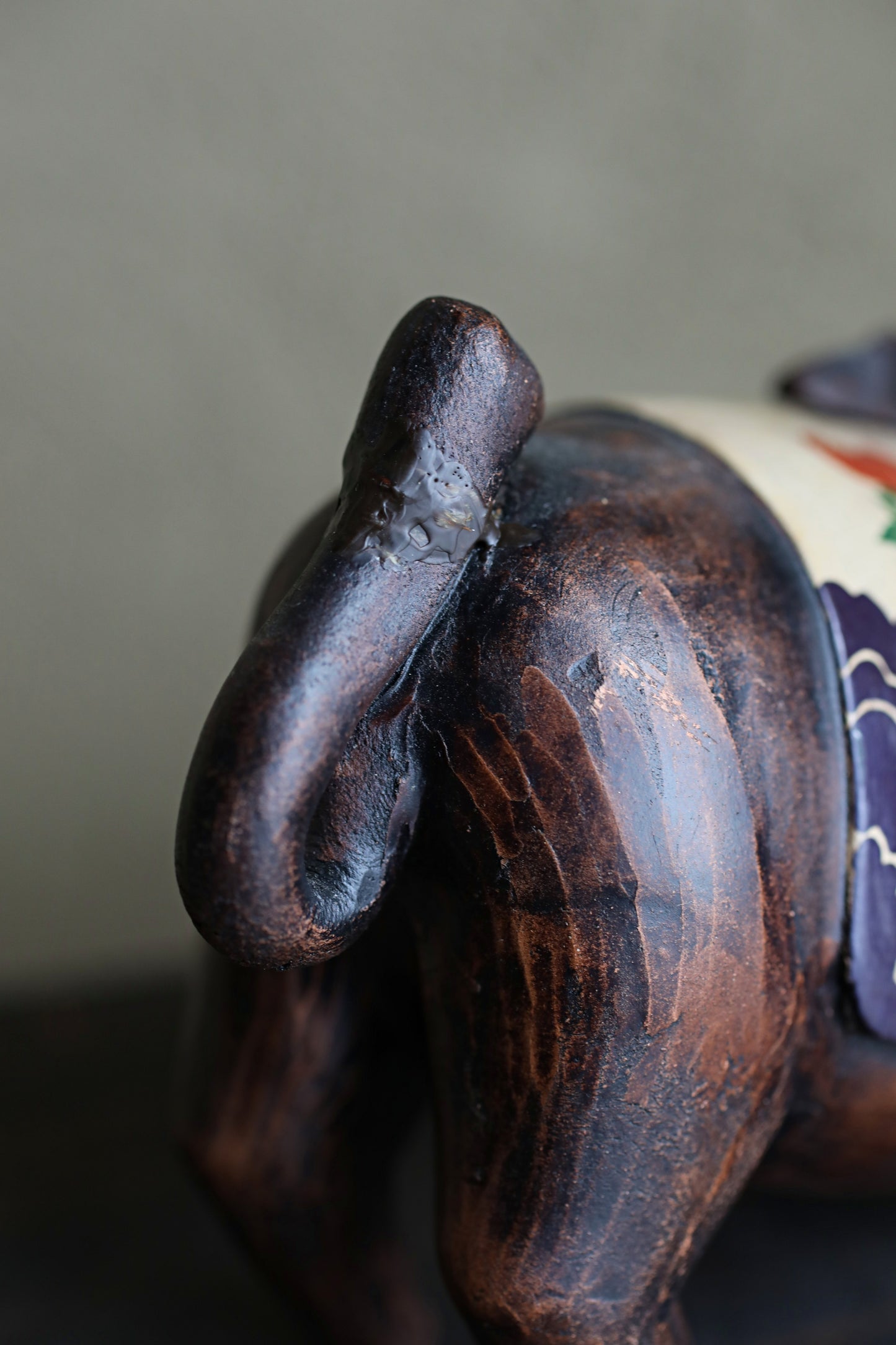 Japanese vintage boar doll made of pottery hand made animal ornament Kanji Signature, Chinese zodiac H3.9×6.1in/10×15.5cm