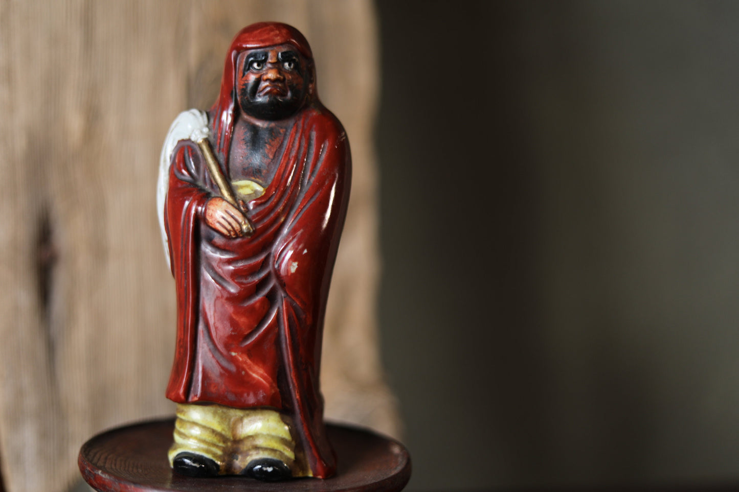 Daruma Ceramic Statue – Vintage Japanese Pottery Zen Master Sculpture H6.9in
