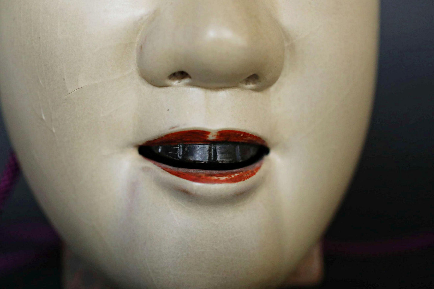 Japanese Noh Mask - Vintage Ko-omote Wood Carving | Lacquer Coated Wall Ornament