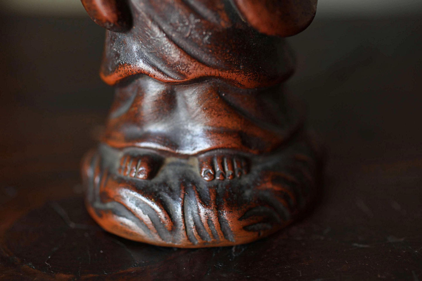 Antique Bizen Kannon Statue – 1920s Unglazed Stoneware Buddhist Figurine