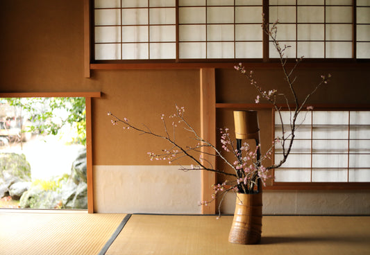Vintage Japanese Bamboo Flower Vase, Black Lacquer, Copper Interior, Ikebana H26in/H66cm