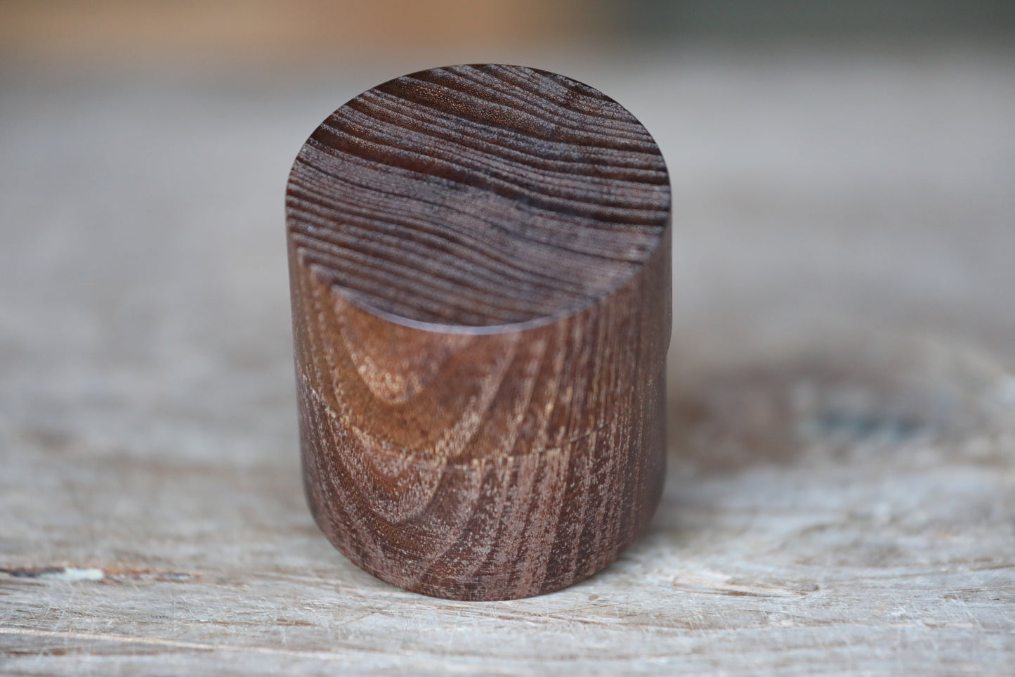 Japanese vintage "matcha" green tea caddy made from a single wood "中次 Nakatsugi" , gold inside, natsume for tea ceremony H2.7xW2.6in