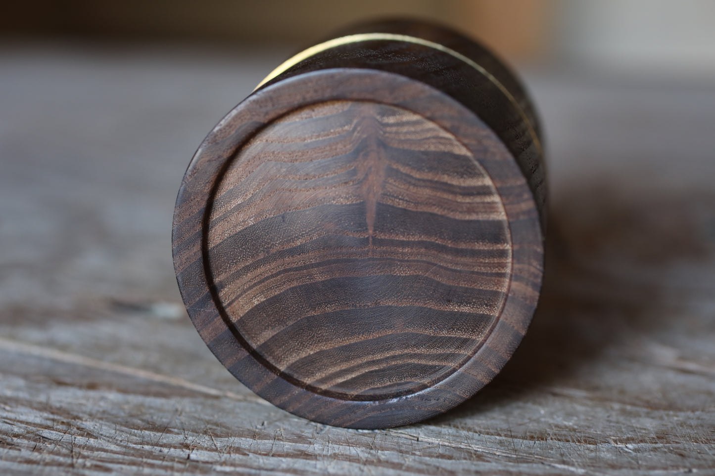 Japanese vintage "matcha" green tea caddy made from a single wood "中次 Nakatsugi" , gold inside, natsume for tea ceremony H2.7xW2.6in