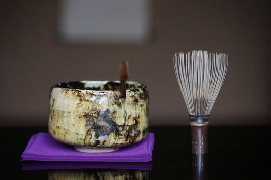 Antique Shoudai-yaki Matcha Bowl: Japanese Tea Ceremony Pottery with Box