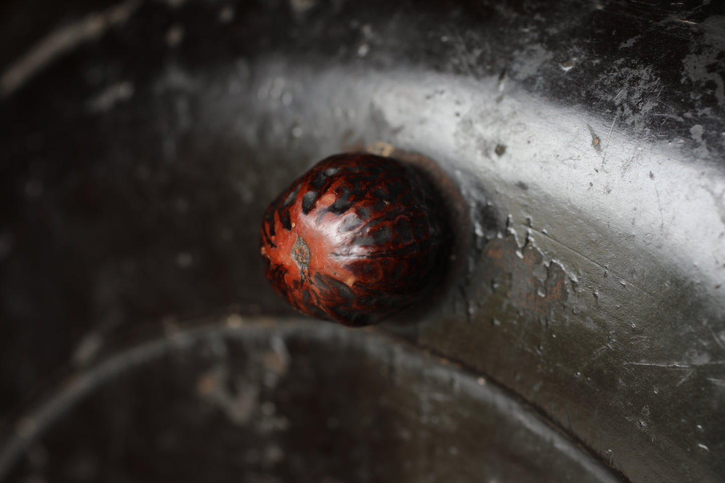 Japanese antique round wooden tray, lacquered in red and black with walnut legs, urushi OBON sencha tea H2xW14.6in / H5xW37cm