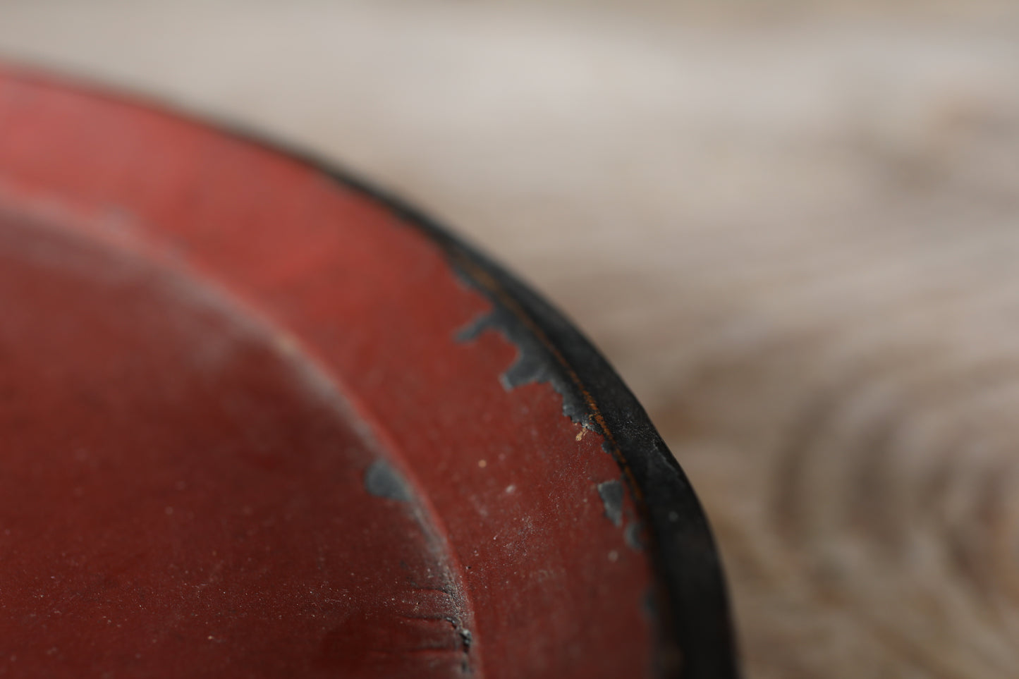 Japanese antique round wooden tray, lacquered in red and black with walnut legs, urushi OBON sencha tea H2xW14.6in / H5xW37cm