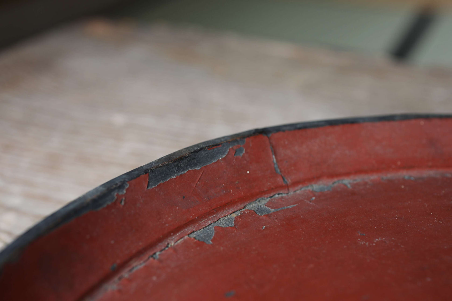 Japanese antique round wooden tray, lacquered in red and black with walnut legs, urushi OBON sencha tea H2xW14.6in / H5xW37cm