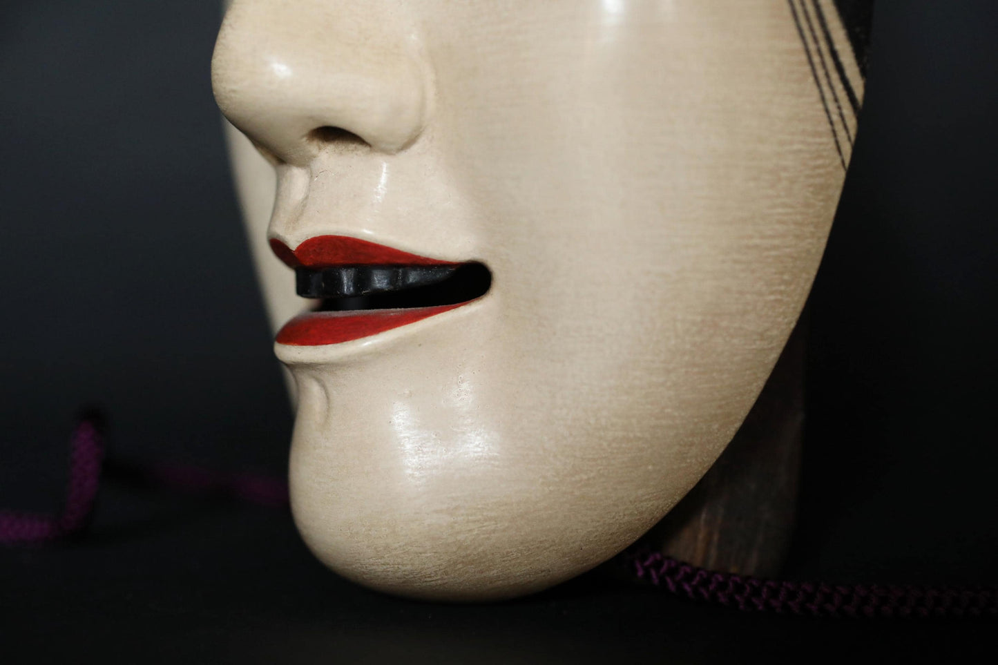 Japanese Noh Mask - Vintage Wood Carving Female Celestial Maiden Wall Ornament